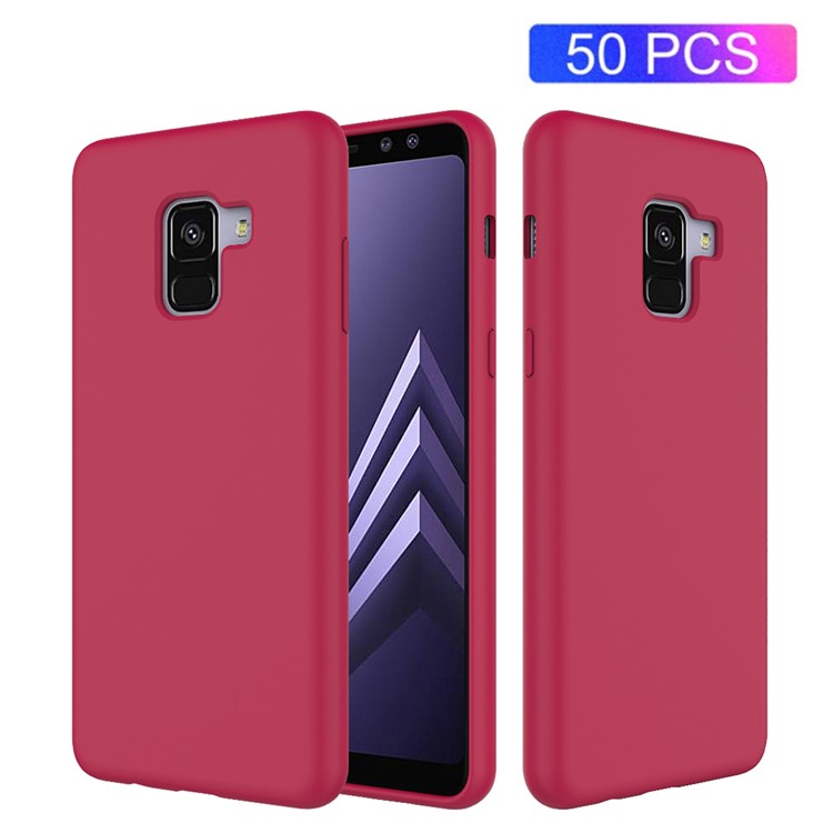50Pcs/Set Liquid Silicone Cell Phone Case for Samsung Galaxy A8+ (2018) - Wine Red-1