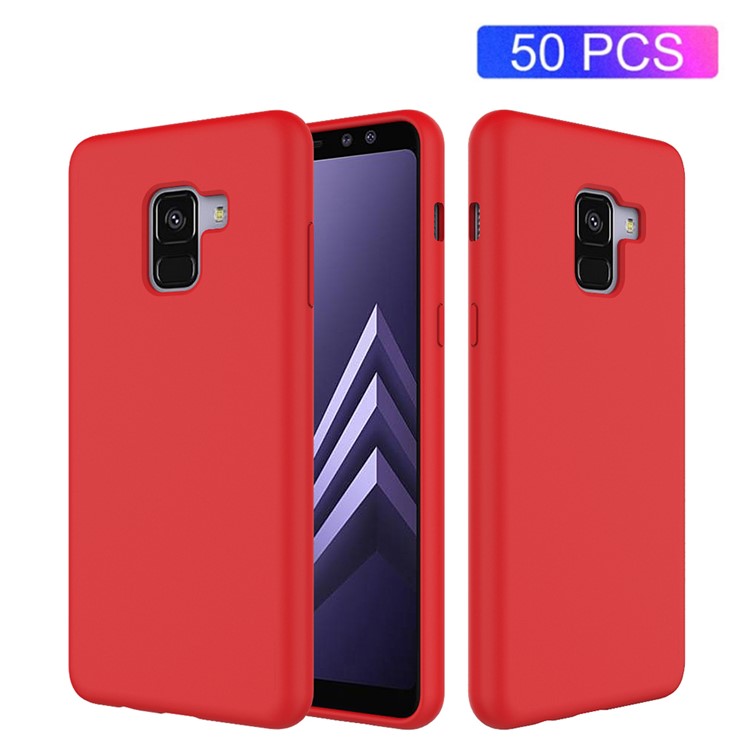 50Pcs/Set Liquid Silicone Back Shell Case for Samsung Galaxy A8+ (2018) - Red-1