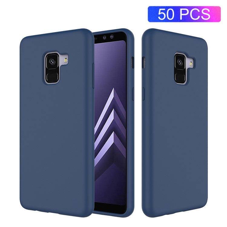 50Pcs/Set Liquid Silicone Mobile Phone Case for Samsung Galaxy A8+ (2018) - Dark Blue-1