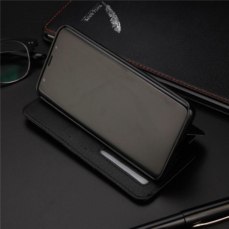Crown Grid Pattern Flip Leather Card Holder Case for Samsung Galaxy S9 Plus SM-G965 - Black-4