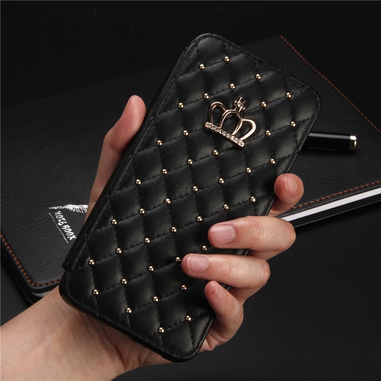 Crown Grid Pattern Flip Leather Card Holder Case for Samsung Galaxy S9 Plus SM-G965 - Black-5