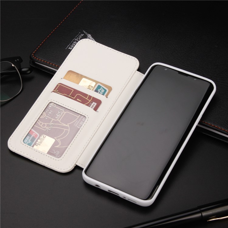 Crown Grid Pattern Flip Leather Card Holder Phone Casing for Samsung Galaxy S9 Plus SM-G965 - White-3