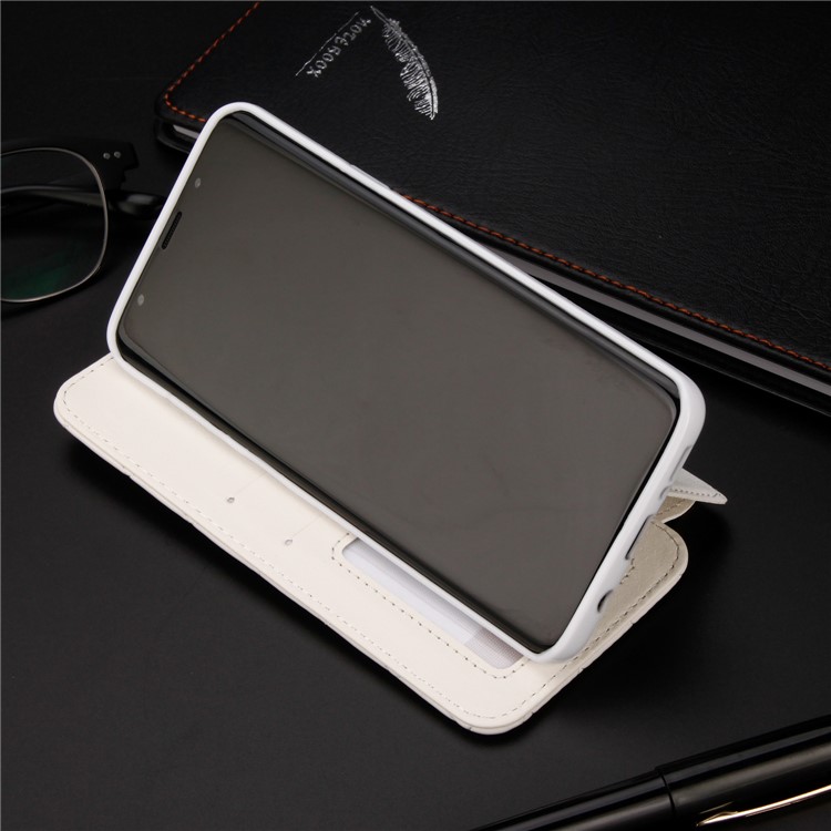 Crown Grid Pattern Flip Leather Card Holder Phone Casing for Samsung Galaxy S9 Plus SM-G965 - White-4