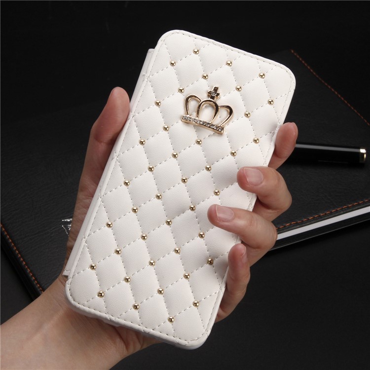 Crown Grid Pattern Flip Leather Card Holder Phone Casing for Samsung Galaxy S9 Plus SM-G965 - White-5