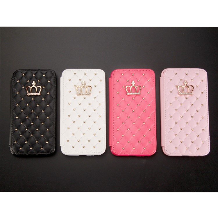 Crown Grid Pattern Flip Leather Card Holder Phone Casing for Samsung Galaxy S9 Plus SM-G965 - White-6