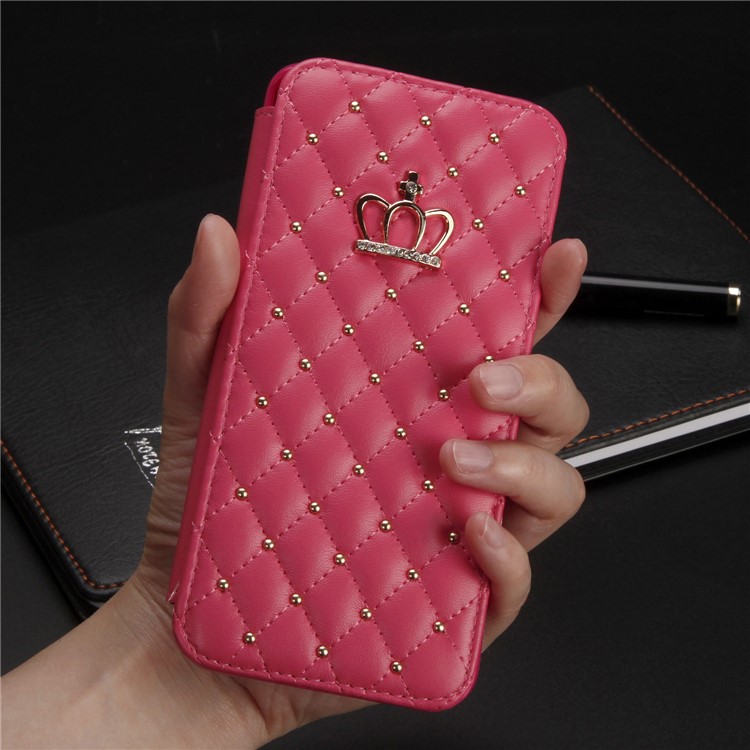 Crown Grid Pattern Flip Leather Stand Flip Cover for Samsung Galaxy S9 Plus SM-G965 - Rose-5