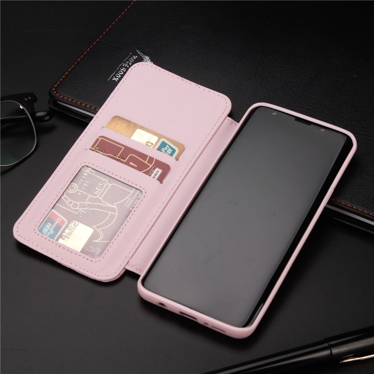 Crown Grid Pattern Flip Leather Stand Mobile Shell for Samsung Galaxy S9 Plus SM-G965 - Pink-3