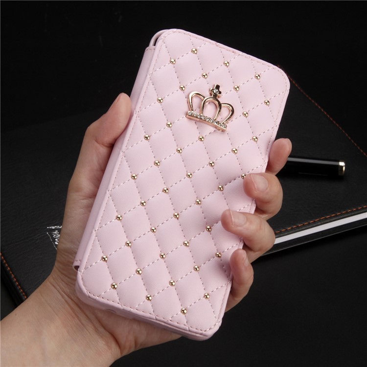 Crown Grid Pattern Flip Leather Stand Mobile Shell for Samsung Galaxy S9 Plus SM-G965 - Pink-5