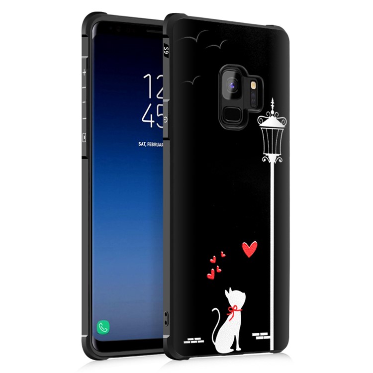 Four Corners Air-cushioning TPU Casing for Samsung Galaxy S9 SM-G960 - Cat under Streetlight-1