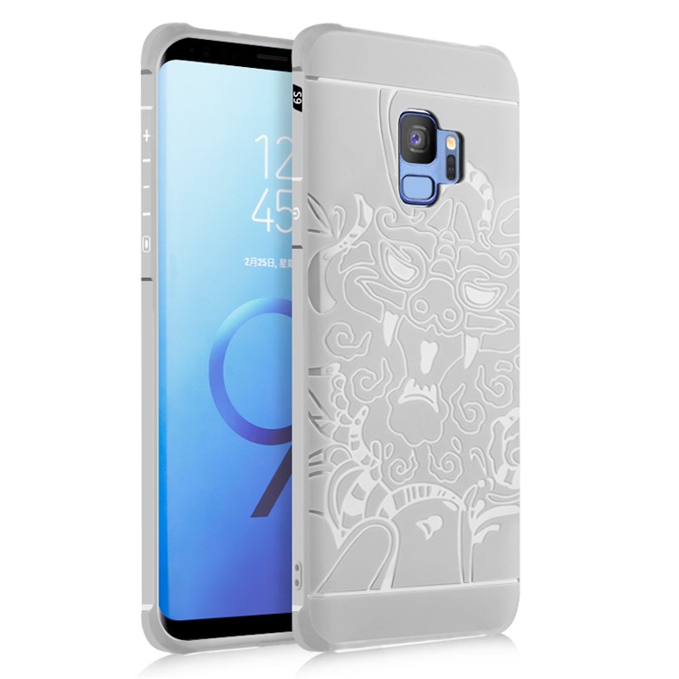 Wrapped Edges Drop-proof TPU Cover Shell for Samsung Galaxy S9 G960 - Dragon Pattern / Grey-1