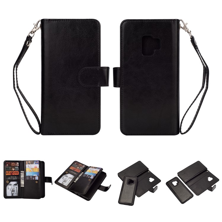 Detachable 9 Card Slots Leather Wallet Case for Samsung Galaxy S9 SM-G960 - Black-1