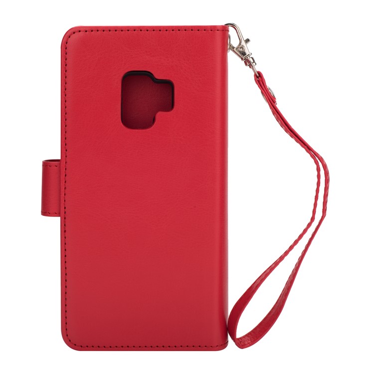 9 Card Slots Leather Wallet Cover + Detachable PU Leather Coated PC Case for Samsung Galaxy S9 SM-G960 - Red-3