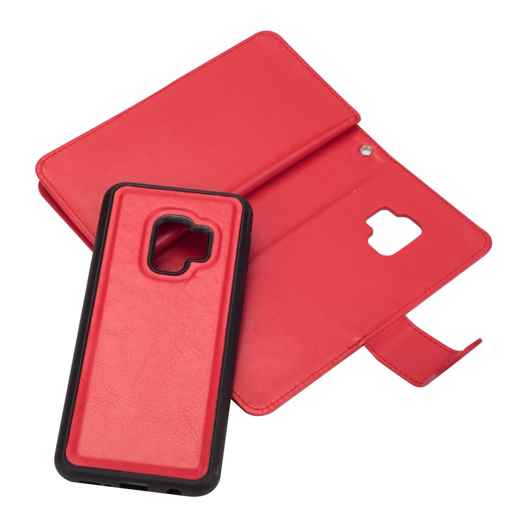 9 Card Slots Leather Wallet Cover + Detachable PU Leather Coated PC Case for Samsung Galaxy S9 SM-G960 - Red-5