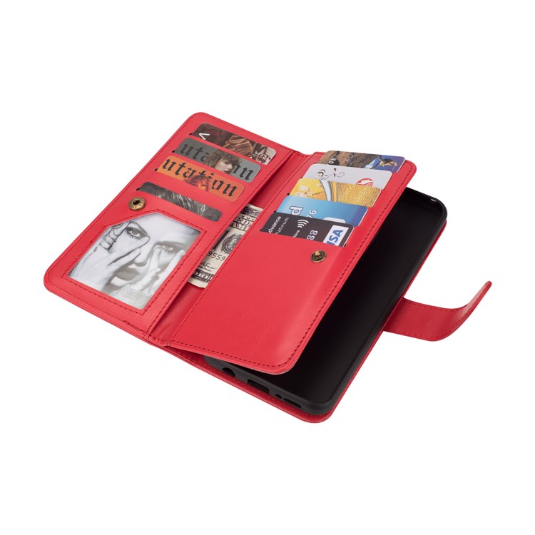 9 Card Slots Leather Wallet Cover + Detachable PU Leather Coated PC Case for Samsung Galaxy S9 SM-G960 - Red-6