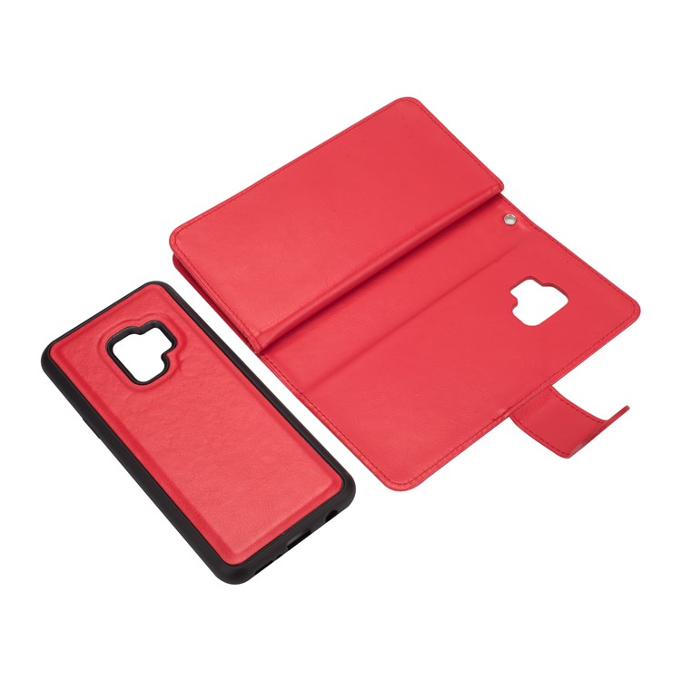 9 Card Slots Leather Wallet Cover + Detachable PU Leather Coated PC Case for Samsung Galaxy S9 SM-G960 - Red-7