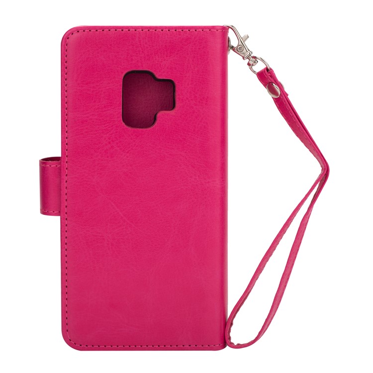 9 Card Slots Leather Wallet Cover + Detachable PU Leather Coated PC Shell for Samsung Galaxy S9 SM-G960 - Rose-3