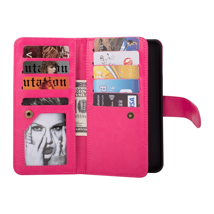 9 Card Slots Leather Wallet Cover + Detachable PU Leather Coated PC Shell for Samsung Galaxy S9 SM-G960 - Rose-4