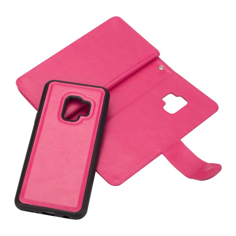 9 Card Slots Leather Wallet Cover + Detachable PU Leather Coated PC Shell for Samsung Galaxy S9 SM-G960 - Rose-5
