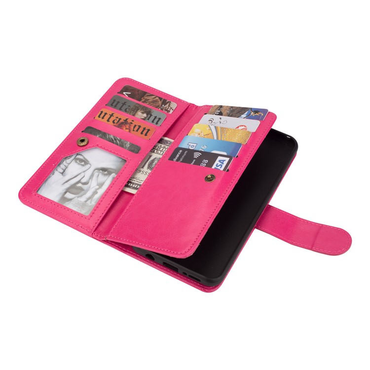 9 Card Slots Leather Wallet Cover + Detachable PU Leather Coated PC Shell for Samsung Galaxy S9 SM-G960 - Rose-6
