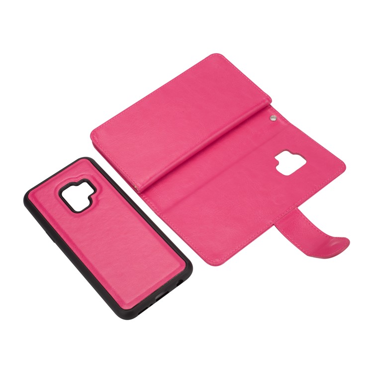 9 Card Slots Leather Wallet Cover + Detachable PU Leather Coated PC Shell for Samsung Galaxy S9 SM-G960 - Rose-7