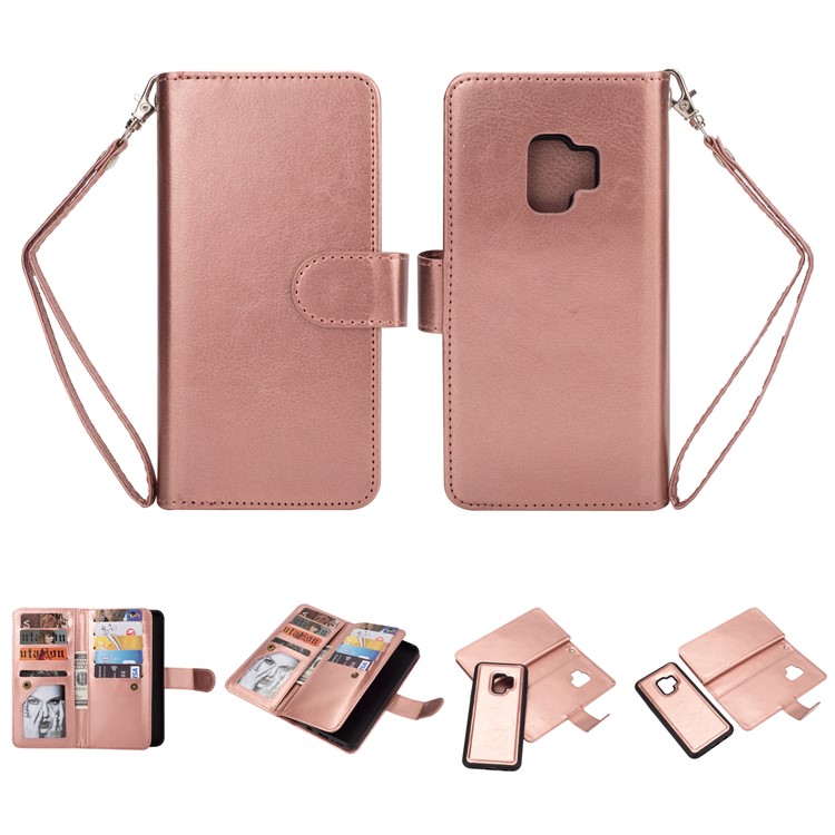 Detachable 9 Card Slots Leather Mobile Phone Case for Samsung Galaxy S9 SM-G960 - Rose Gold-1