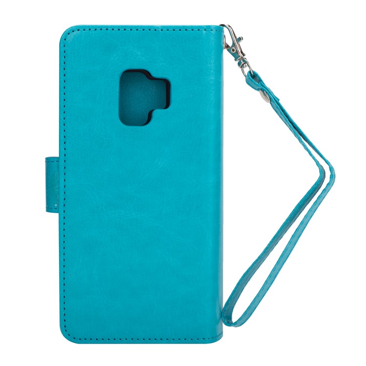 Detachable 2-in-1 9 Card Slots Leather Cell Phone Cover for Samsung Galaxy S9 SM-G960 - Blue-3