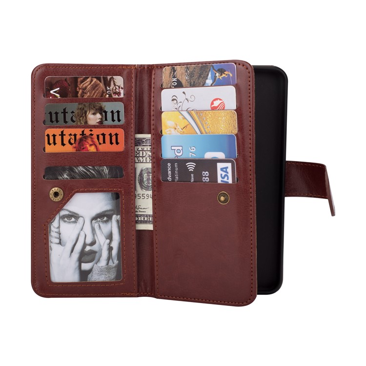 Detachable 9 Card Slots Leather Wallet Mobile Phone Shell for Samsung Galaxy S9 SM-G960 - Brown-4