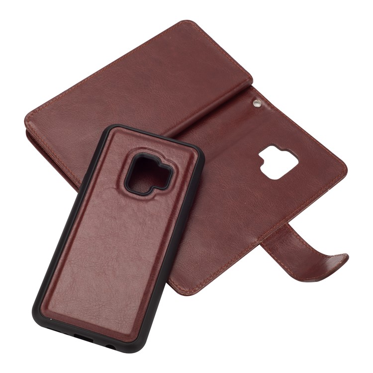 Detachable 9 Card Slots Leather Wallet Mobile Phone Shell for Samsung Galaxy S9 SM-G960 - Brown-5