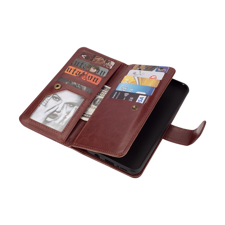 Detachable 9 Card Slots Leather Wallet Mobile Phone Shell for Samsung Galaxy S9 SM-G960 - Brown-6
