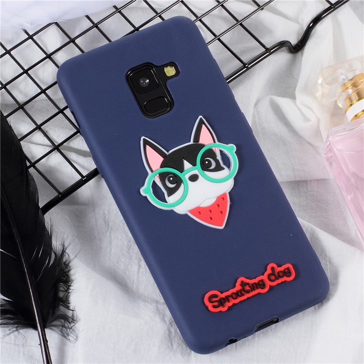 Cute 3D Cartoon Image Soft TPU Phone Accessory Shell for Samsung Galaxy A8 Plus (2018) - Dog Wearing Glasses-1