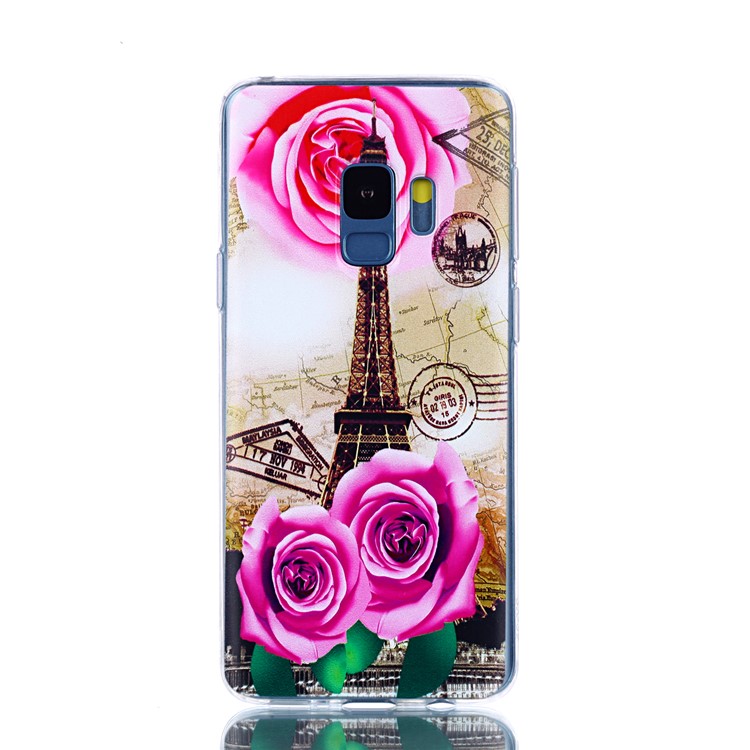 Pattern Printing Soft TPU Mobile Phone Case for Samsung Galaxy S9 SM-G960 - Eiffel Tower and Roses-2