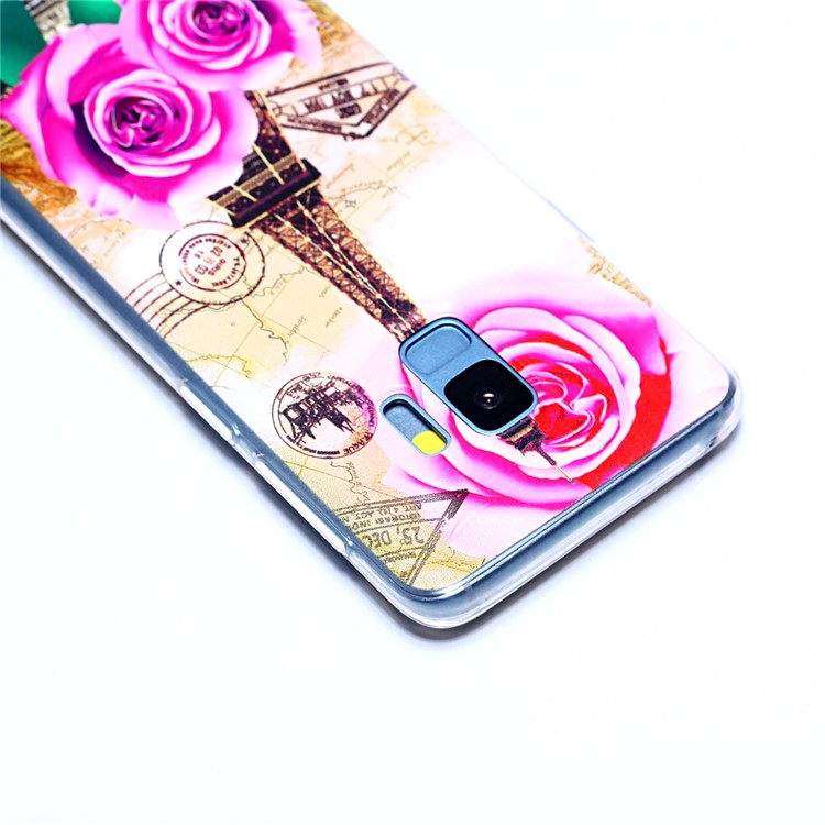 Pattern Printing Soft TPU Mobile Phone Case for Samsung Galaxy S9 SM-G960 - Eiffel Tower and Roses-5