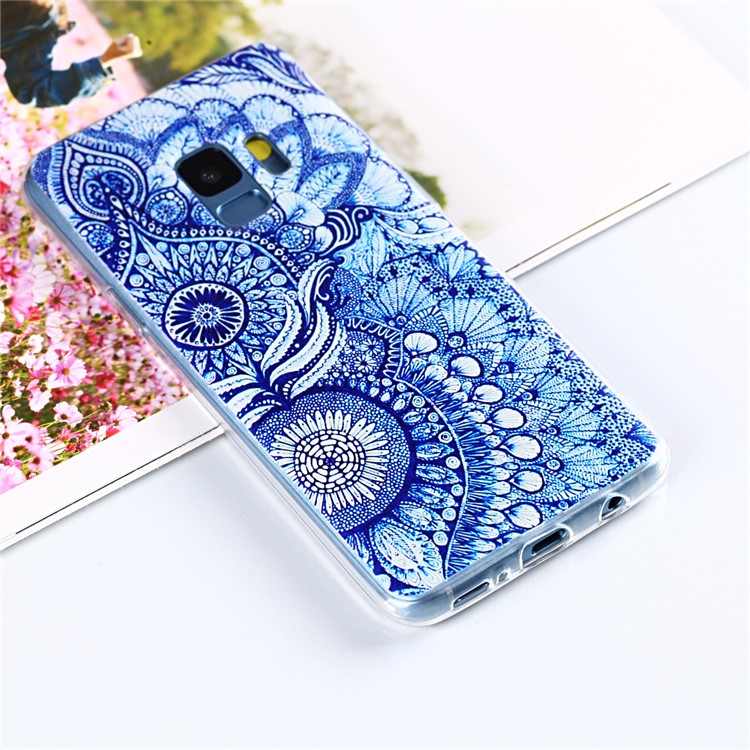 Pattern Printing Soft TPU Mobile Phone Shell for Samsung Galaxy S9 SM-G960 - Retro Blue Flower-1