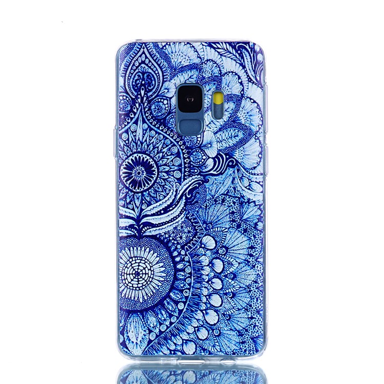 Pattern Printing Soft TPU Mobile Phone Shell for Samsung Galaxy S9 SM-G960 - Retro Blue Flower-2