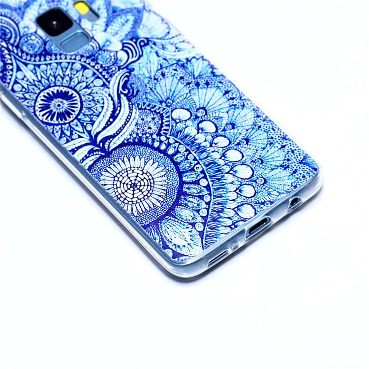 Pattern Printing Soft TPU Mobile Phone Shell for Samsung Galaxy S9 SM-G960 - Retro Blue Flower-4