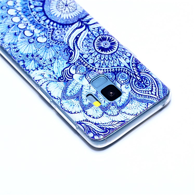 Pattern Printing Soft TPU Mobile Phone Shell for Samsung Galaxy S9 SM-G960 - Retro Blue Flower-5