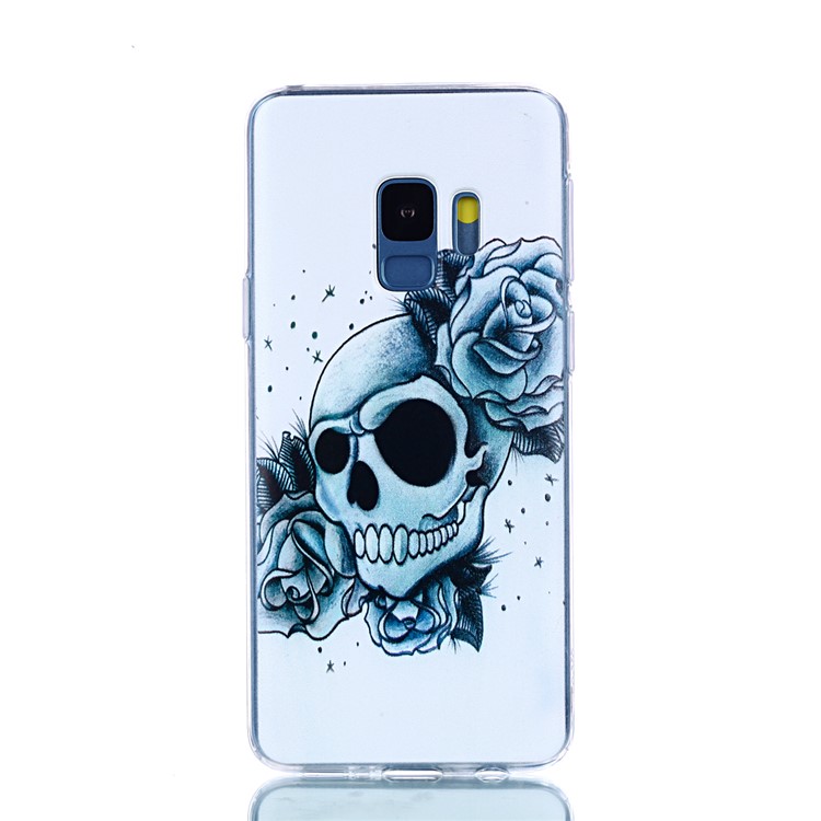 Pattern Printing Soft TPU Protection Phone Casing for Samsung Galaxy S9 SM-G960 - Roses and Skull Pattern-2