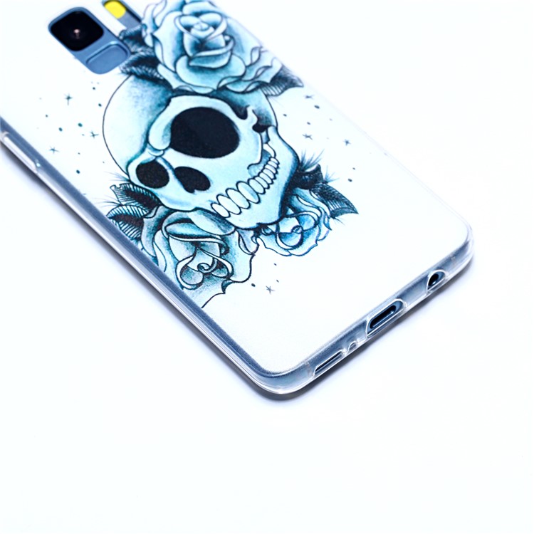 Pattern Printing Soft TPU Protection Phone Casing for Samsung Galaxy S9 SM-G960 - Roses and Skull Pattern-4