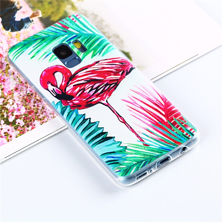 Pattern Printing Soft TPU Mobile Shell for Samsung Galaxy S9 SM-G960 - Flamingo and Leaves-1