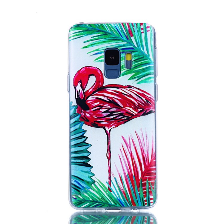 Pattern Printing Soft TPU Mobile Shell for Samsung Galaxy S9 SM-G960 - Flamingo and Leaves-2