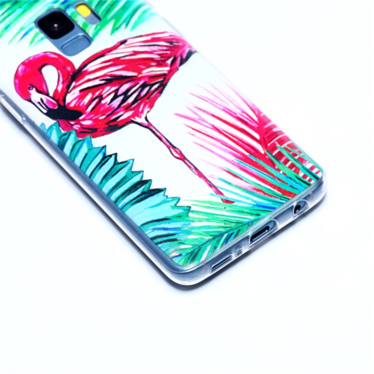 Pattern Printing Soft TPU Mobile Shell for Samsung Galaxy S9 SM-G960 - Flamingo and Leaves-4