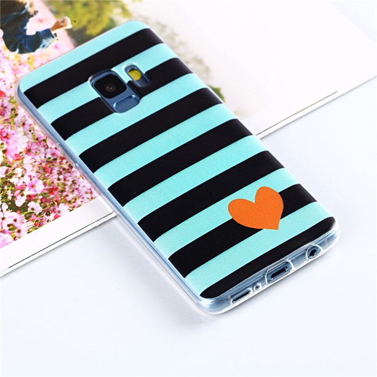 Pattern Printing Soft TPU Back Shell for Samsung Galaxy S9 SM-G960 - Stripes and Heart-1