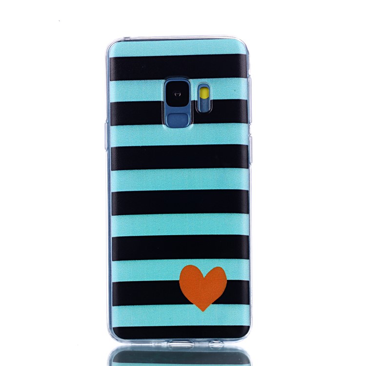 Pattern Printing Soft TPU Back Shell for Samsung Galaxy S9 SM-G960 - Stripes and Heart-2