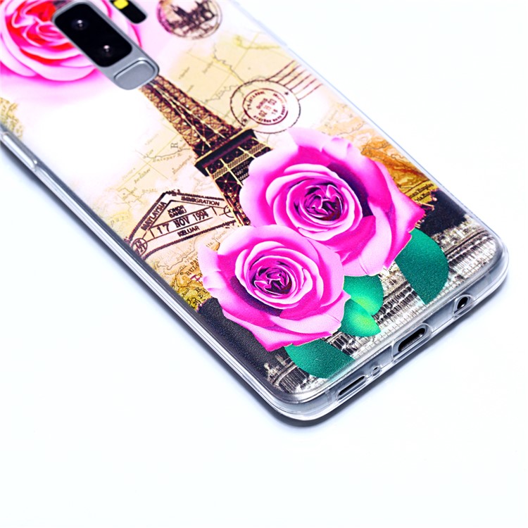 Pattern Printing Soft TPU Back Cover for Samsung Galaxy S9 Plus SM-G965 - Eiffel Tower and Roses-4