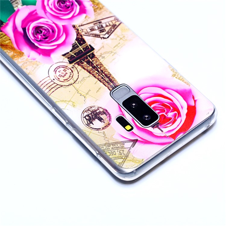 Pattern Printing Soft TPU Back Cover for Samsung Galaxy S9 Plus SM-G965 - Eiffel Tower and Roses-5
