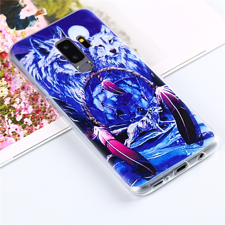 Pattern Printing Soft TPU Protection Back Cover for Samsung Galaxy S9 Plus SM-G965 - Wolves and Dreamcatcher-1