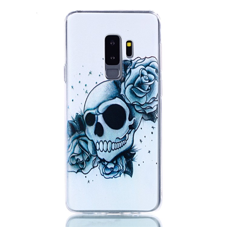 Pattern Printing Soft TPU Mobile Phone Back Shell for Samsung Galaxy S9 Plus SM-G965 - Roses and Skull Pattern-2