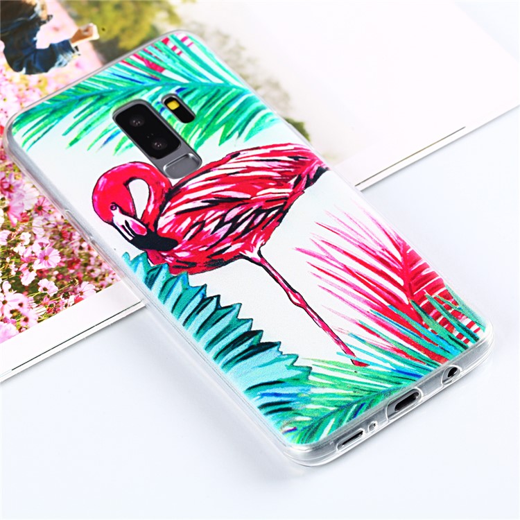 Pattern Printing Soft TPU Phone Case Accessory for Samsung Galaxy S9+ SM-G965 - Flamingo and Leaves-1