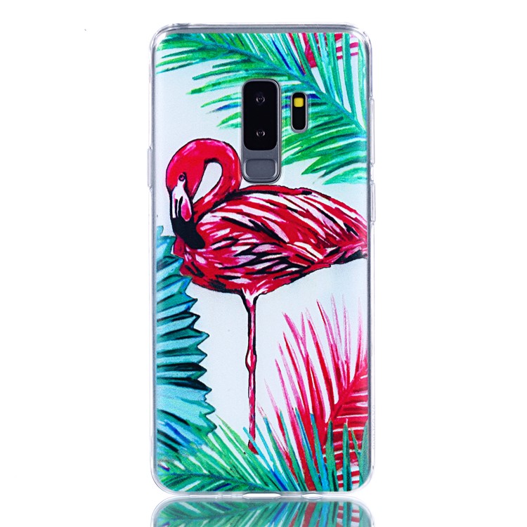 Pattern Printing Soft TPU Phone Case Accessory for Samsung Galaxy S9+ SM-G965 - Flamingo and Leaves-2