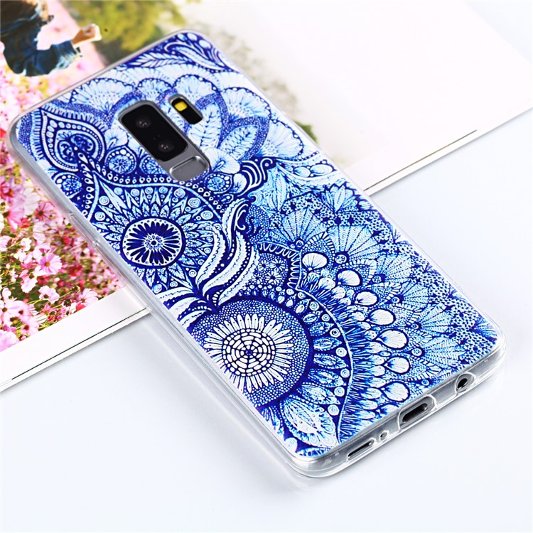 Pattern Printing Soft TPU Mobile Casing for Samsung Galaxy S9+ SM-G965 - Retro Blue Flower-1